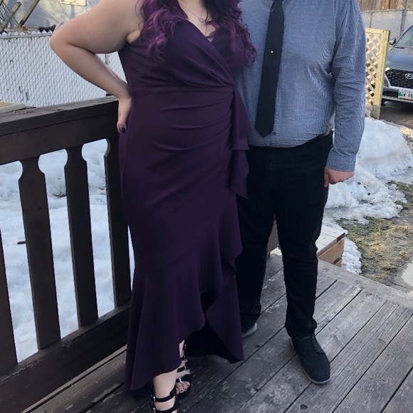Dark Purple Formal Ruffle Dress with Slit - Picture 1 of 3
